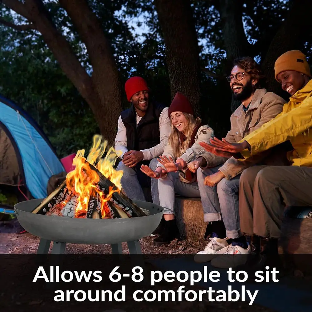 وعاء حفرة نار خارجي متين من الحديد الزهر مقاس 34 بوصة مع مقابض لحرق الخشب واللمسات النهائية الفولاذية