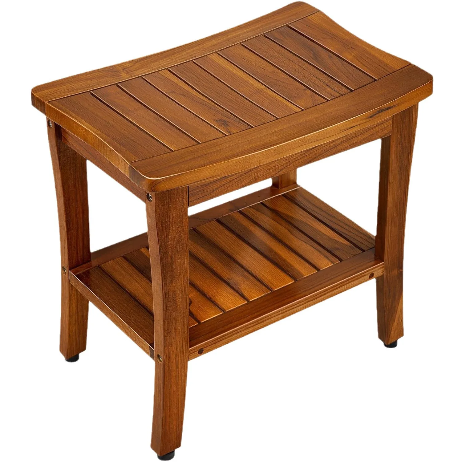 

Stool Household Double Teak Shower Stool with Storage Rack Waterproof Bathroom