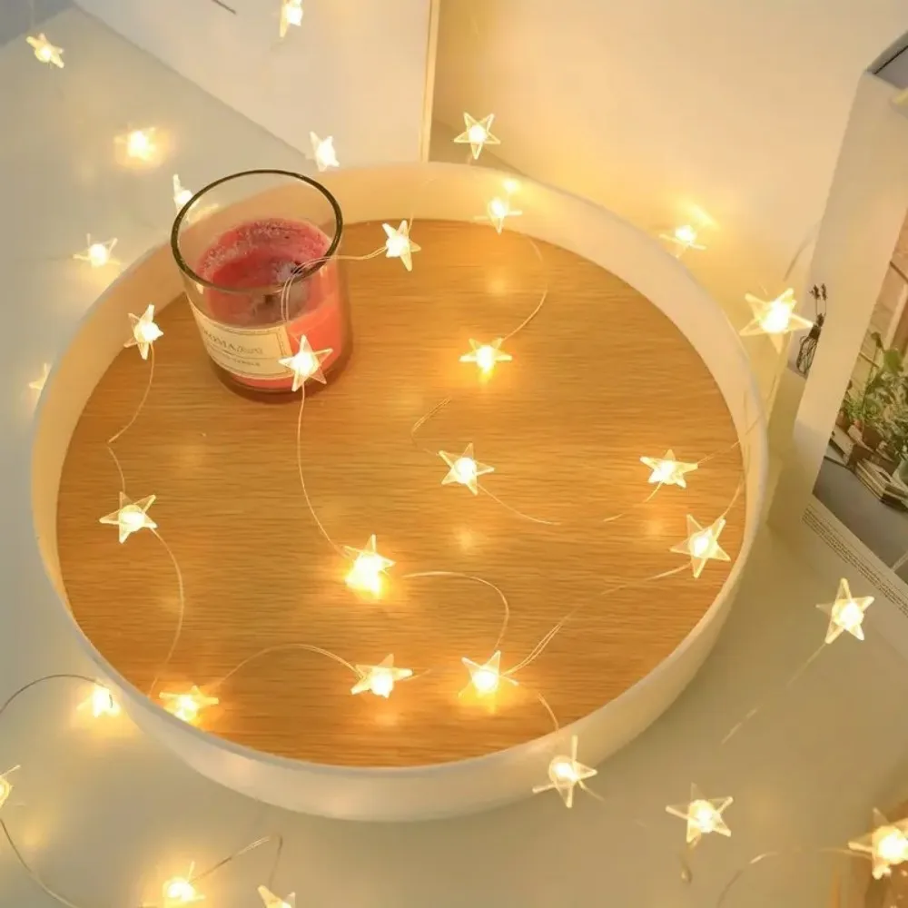 1PC 2M20LED Star Copper Light String Room Decoration Fairy Lights Christmas Xmas Decorative Garland LED String Light AA Battery