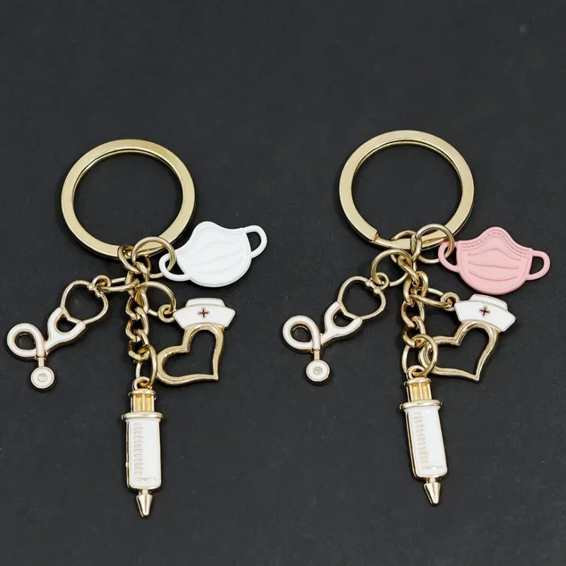 Porte-clés de médecin, seringue en métal, masque stéthoscope, casquette d'infirmière, outil médical, pendentif de sac, breloque, cadeau de remise de diplôme, nouvelle collection