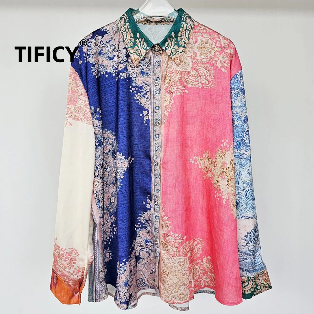 

High Street Baroque Court Contrasting Long Sleeved Shirt Woomen's Light Luxury High-end Temperament Shirts Top