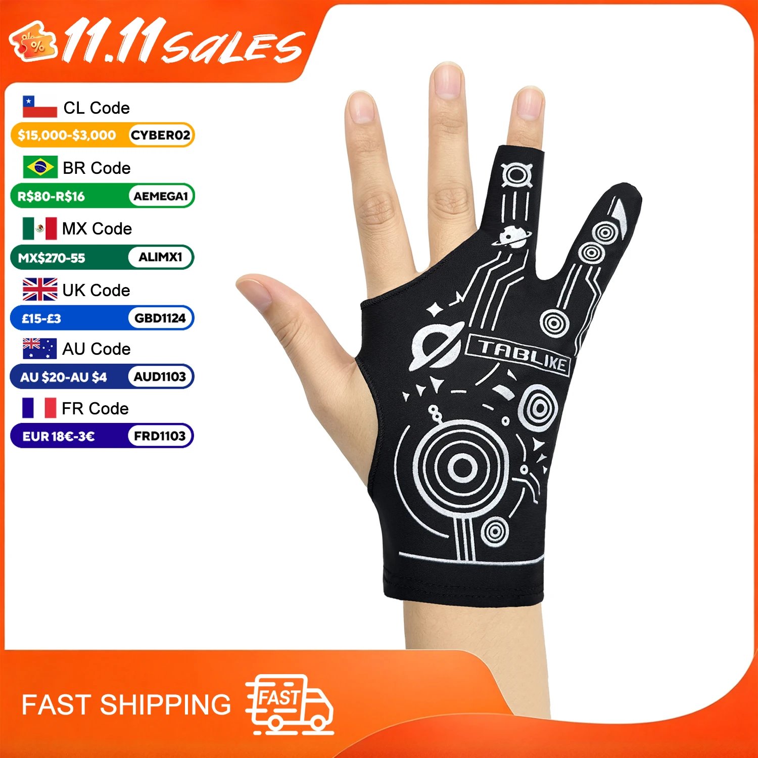 Drawing Glove,Two-Finger Artist Glove with Cool Space Designs,Suitable for Right &Left Hand for Xp pen Huion Wacom Tablet