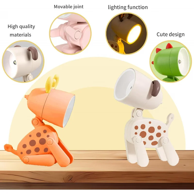 Cartoon Mini Night Light, 4 Pieces Cute LED Lamps, Mini Animal Lamps, Foldable Small Table Lamp with Battery, Portable