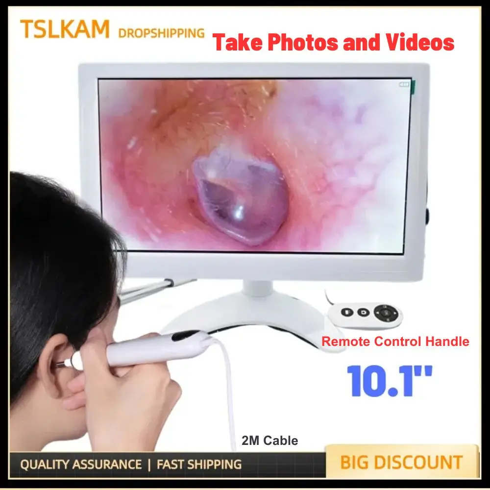 3.2mm Thin Lens Digital Otoscope with 1080P HD 10.1 Inches Big Screen Ear Scope ENT Endoscope Ear Cleaner Tools 3500mAh Battery