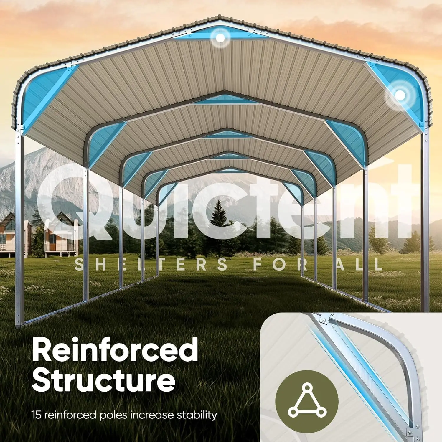 

12' x 20' Hard Top Metal Roof Carport, Heavy Duty Steel Canopy with Reinforced Triangle Structure, Outdoor Garage Kit, Customiza