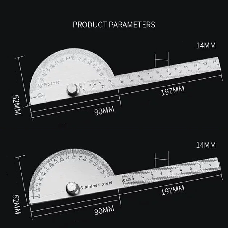 Imagem -05 - Graus Ajustável Transferidor Metal Ângulo Calibre Cabeça Redonda Finder Goniômetro Ferramentas Rotativo Caliper Régua de Medição 100 150 mm 180