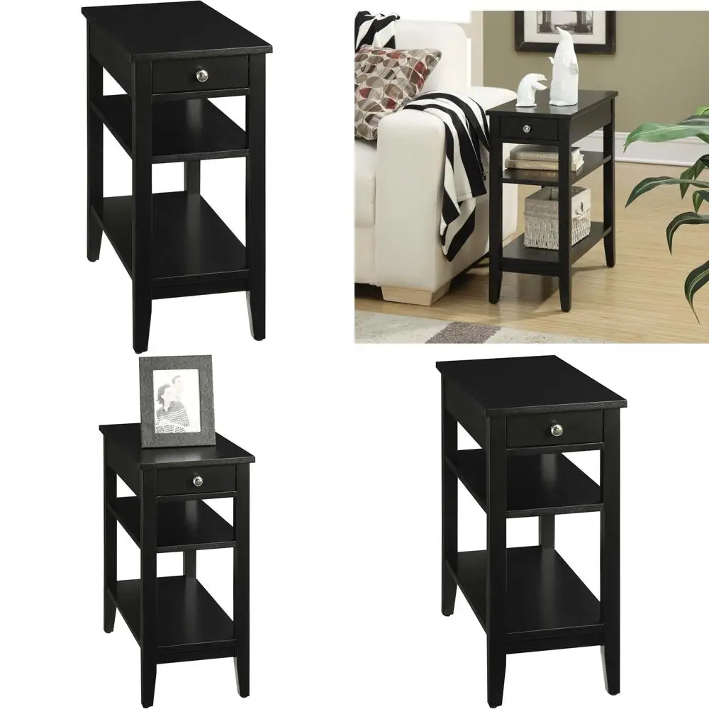 

Classic Black Chairside Table with Drawer and Storage Shelf - 23.5 Living Room and Bedroom Nightstand