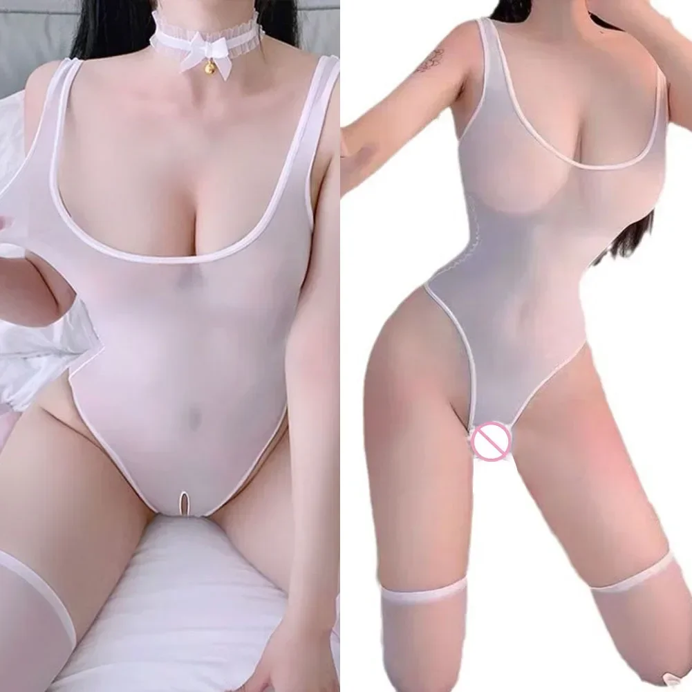 Women Sexy Lingerie Bodysuit Crotchless Mesh Sheer Transparent Swimsuit Pajamas Sheer See Through Erotic Bodycon