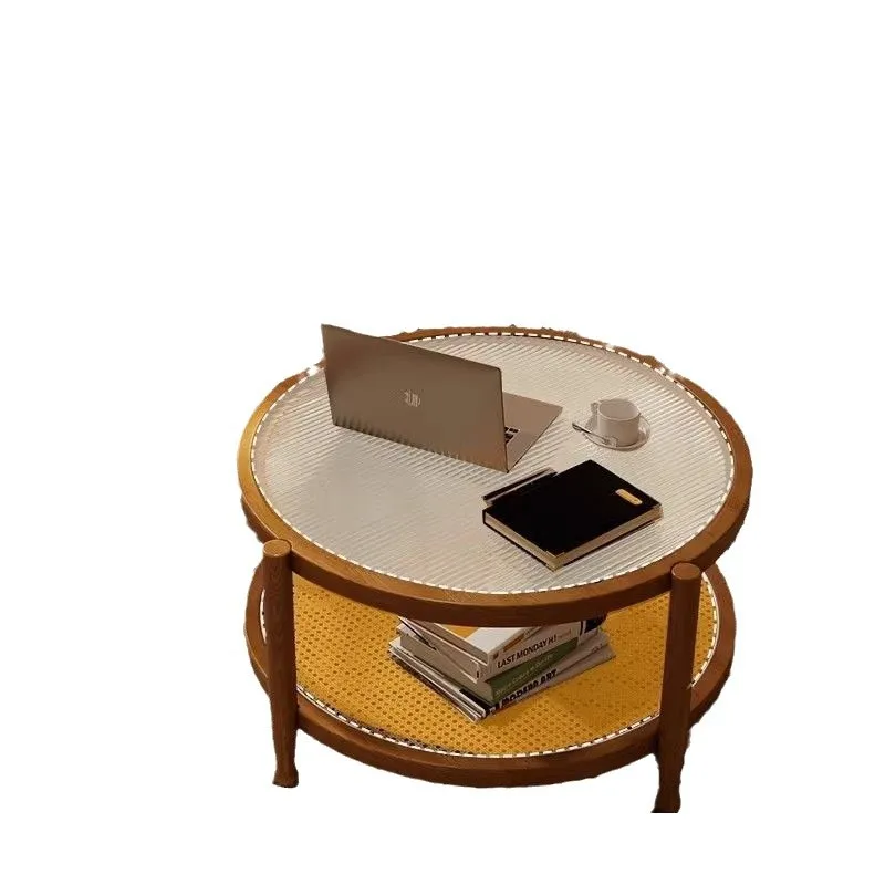 

Walnut retro wind wabi-sabi rattan coffee table minimalist modern coffee table solid wood household small apartment Changhong