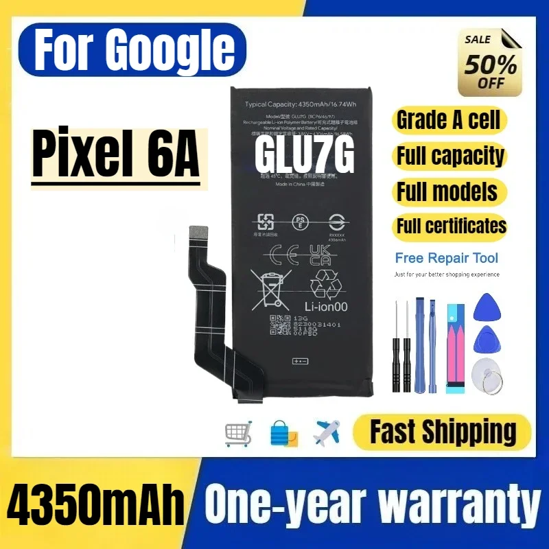 GLU7G for Google Pixel 6A Mobile Phone Battery High Quality High Capacity Battery Replacement Bateria Grade A Cell with Tools