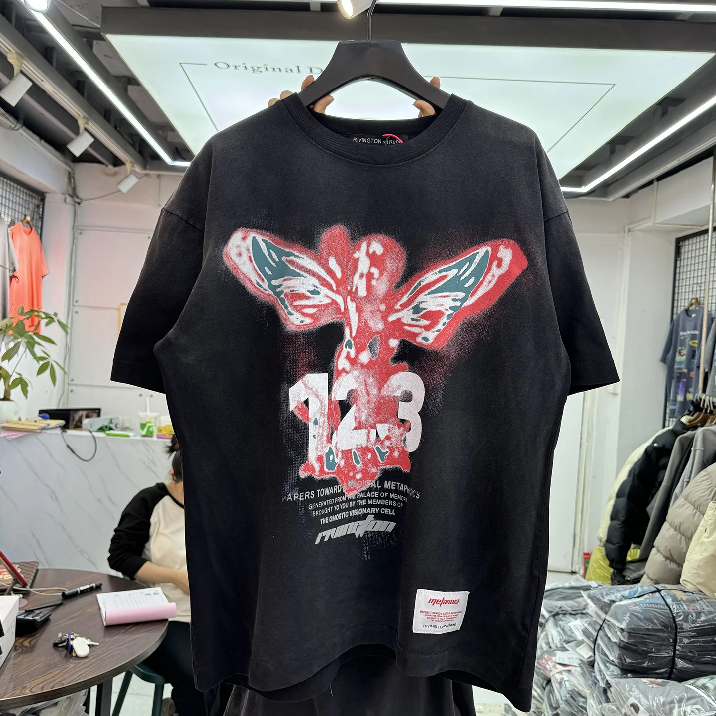 

Retro American Streetwear Loose Fit Short Sleeve T-Shirt Red Print Unisex Vintage Style Cotton Top round Neck