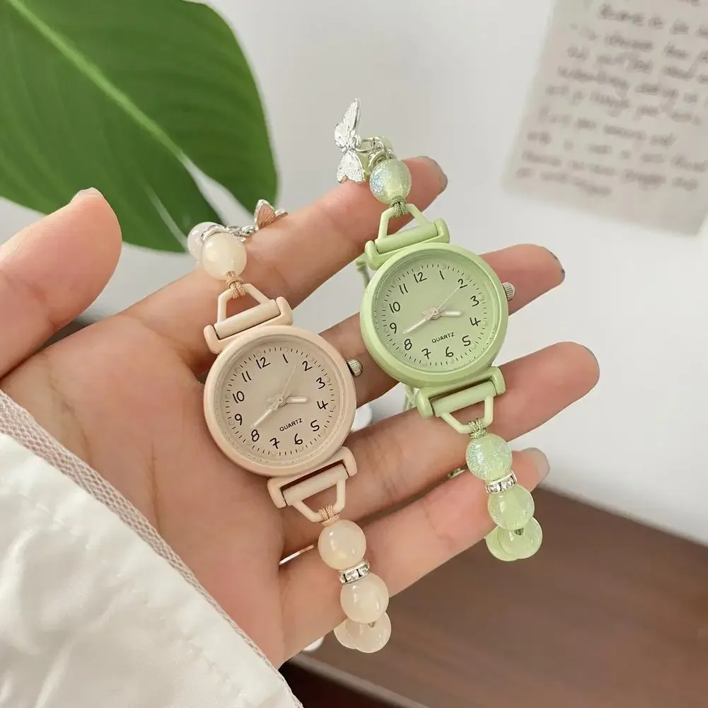 Minimalist Quartz Women's Watch Butterfly Beaded Forest Themed Ladies Wristwatch Versatile Daily Watch for Female Students