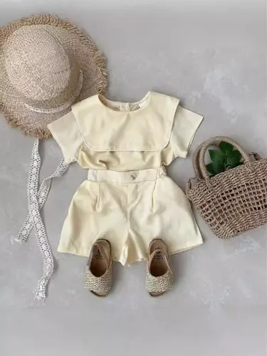 2026 Summer New Baby Short Sleeve Clothes Set Infant Girl Cotton Large Lapel T Shirts + Shorts 2pcs Suit Toddler Casual Outfits - Image 2