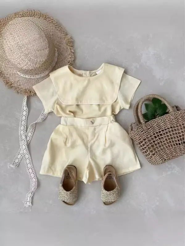 2026 Summer New Baby Short Sleeve Clothes Set Infant Girl Cotton Large Lapel T Shirts + Shorts 2pcs Suit Toddler Casual Outfits - Image 2