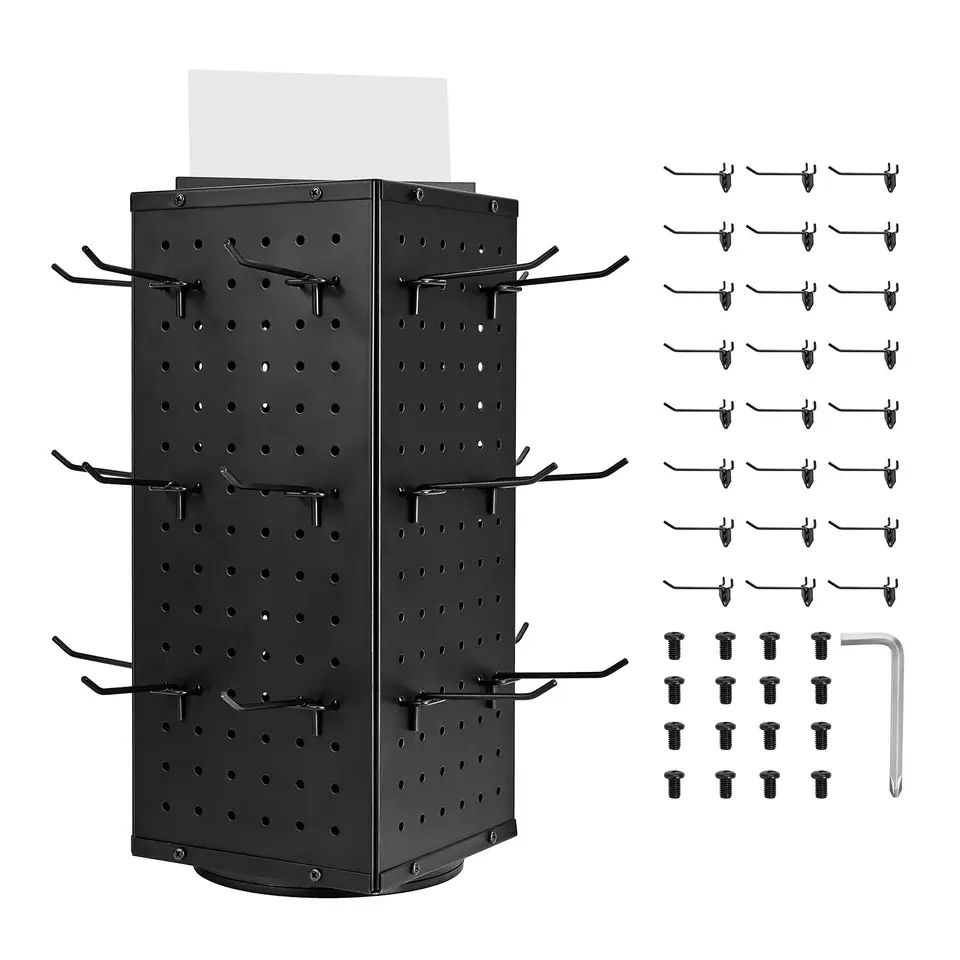 Rotating Pegboard Display Stand with 24 Hooks