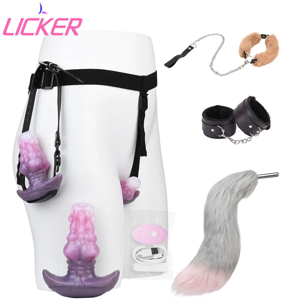 LICKER Silicone Monster Dildo Women Anal Plug Set Sexy Toys For Couple Foreplay Flirting Vibrating Wearable Butt Plugs Sex Shop