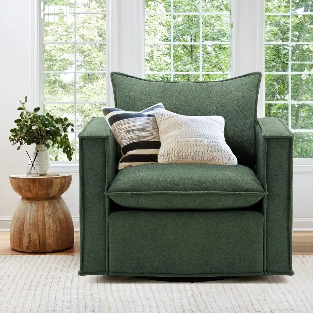 

Swivel Accent Chair, 34 Inches Wide Upholstered Arm Chair With Plump Back Pillow, Modern Sofa Living Room Chair For Bedroom, Co