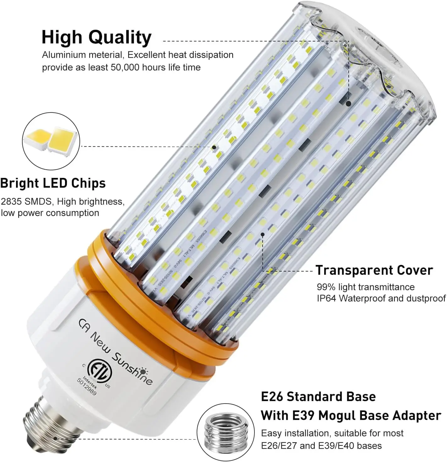 1000W Equivalent LED Corn Light Bulb, 100W Led Corn Bulb 5000K Daylight White,High Bay Lighting 15000 Lumen, E26/E39 Base