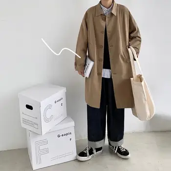 Men's Long Single-Breasted Trench Coat 2 Men's Wear 2025 Autumn Fashion New Single Breasted Trench Clothes Male Long Coat Loose Overcoat Trend Handsome Casual Windbreak 2