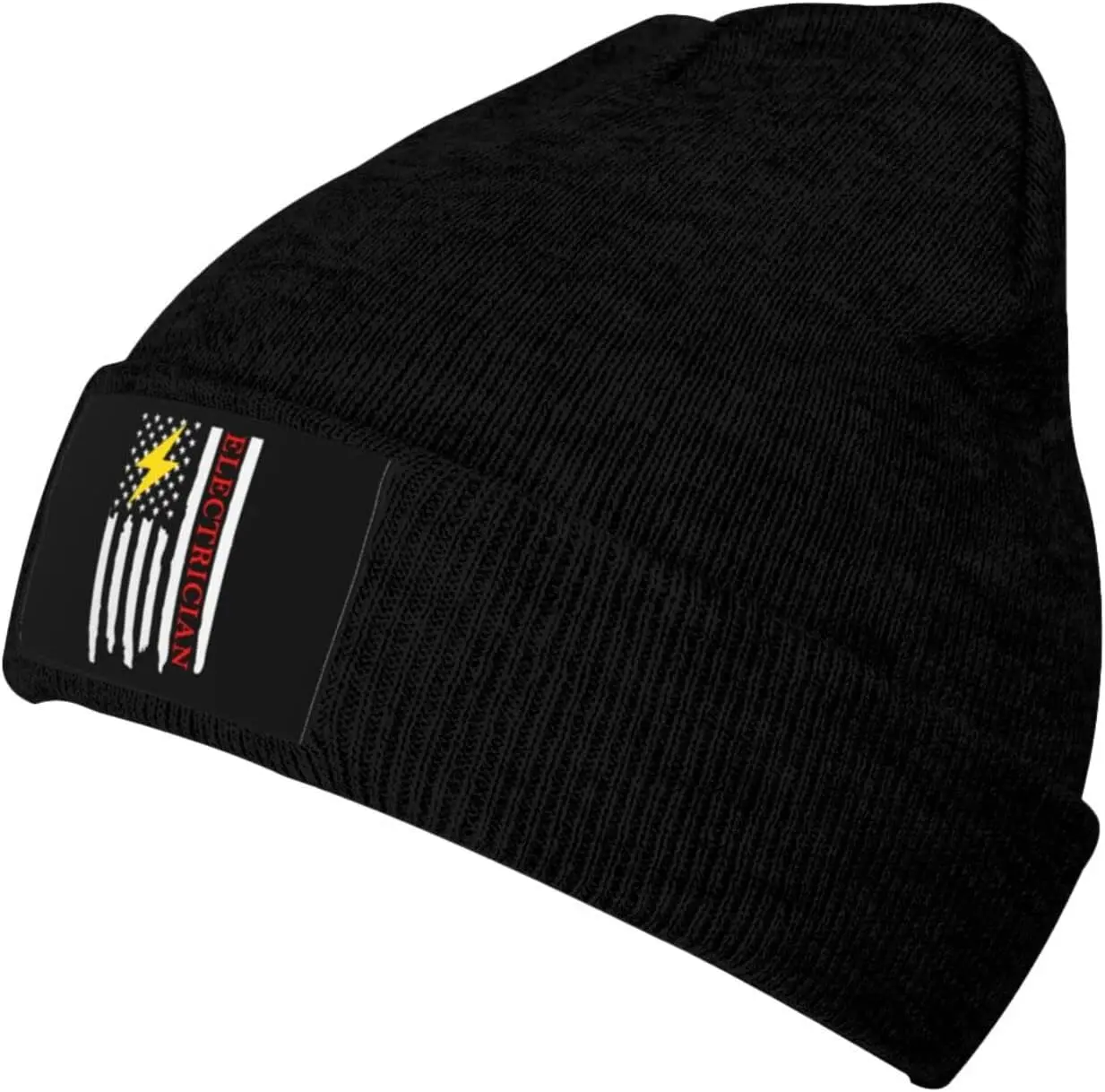 American Electrician Electrician USA Flag Soft Stretch Warmth Beanie,Men Women Cuffed Thick Skull Knit Hat Cap Black