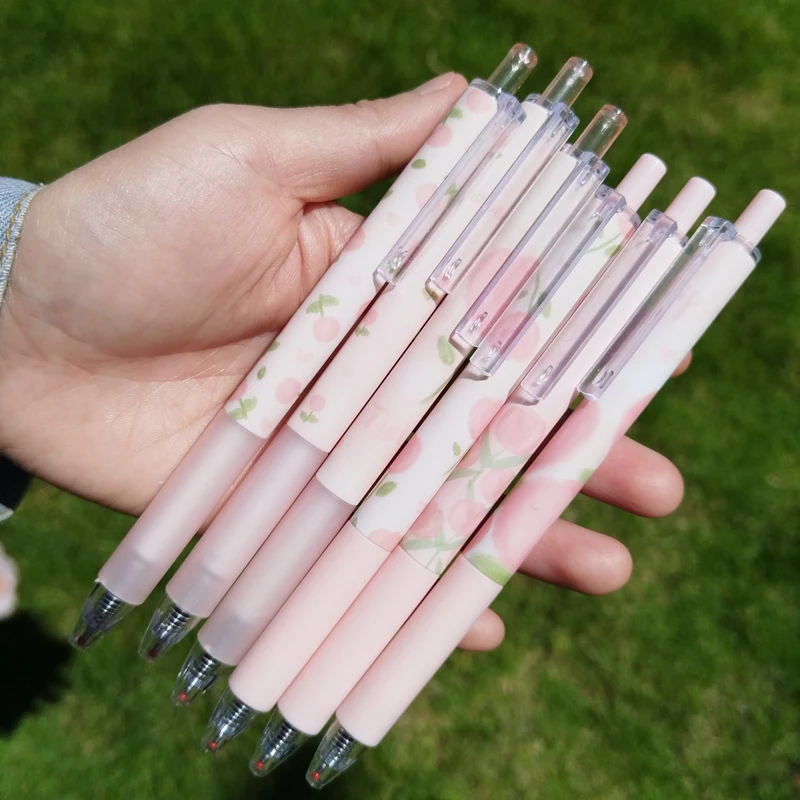 6pcs Pink Tulip Gel Pen 0.5mm Black Ink Kawaii Pen Set School Supplies Aesthetic Stationery Elegant Pens