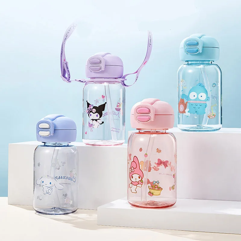 

600 мл Милая мультяшная мелодия Kuromi Cinnamoroll Hangyodon двойная фотография с ремешком Sippy Cup для девочки