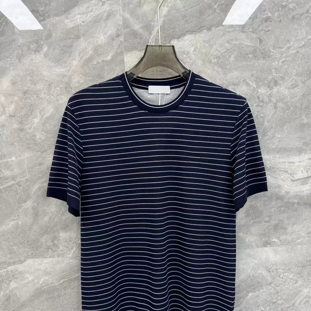 Italian BC striped knitted pearl short-sleeved casual T-shirt