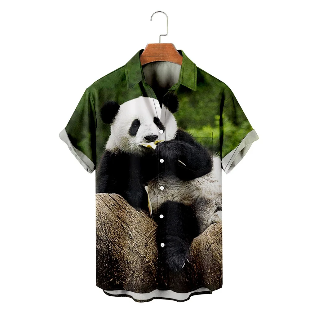 

Hawaiian Men Beach Shirt Male Fashion Casual Panda Printed Top Short Sleeve Slim Casual Formal Clothes Hawaii Shirts