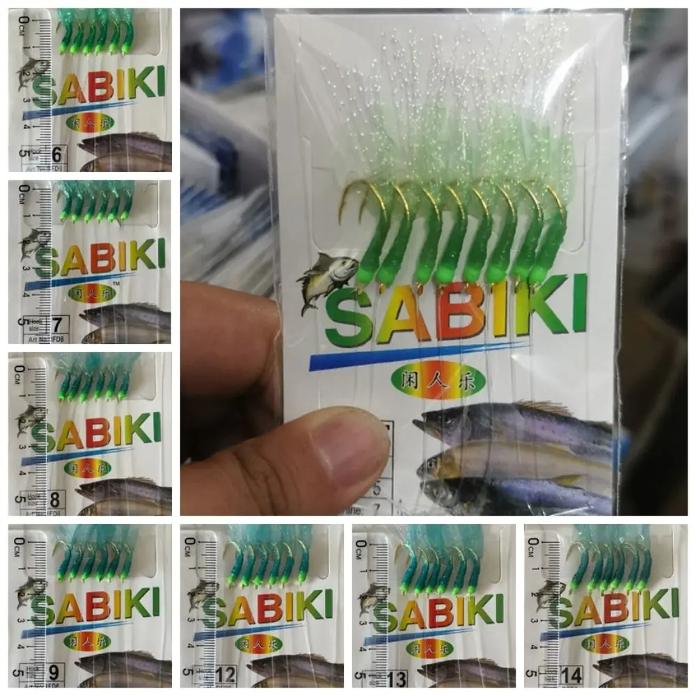 Sabiki con señuelos vinilo verde y anzuelos dorados para mar