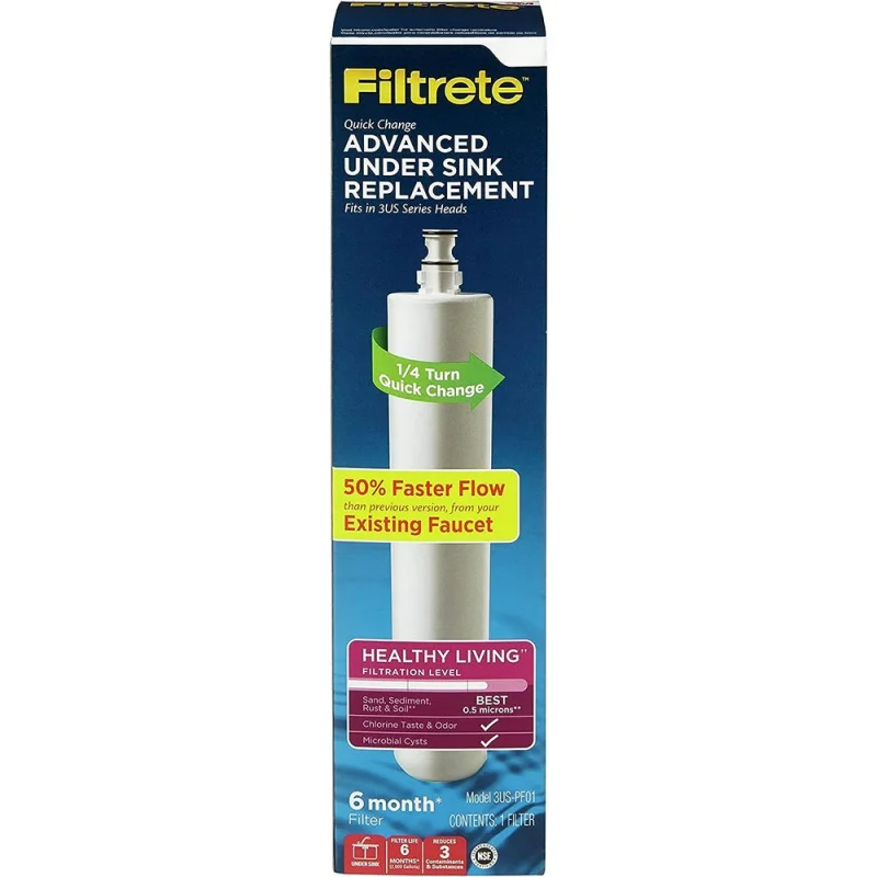 Filtrete 고급 언더 싱크 퀵 체인지 물 여과 필터, 3US-PF01, 3US-PS01 시스템과 함께 사용, 1 카운트 1 팩