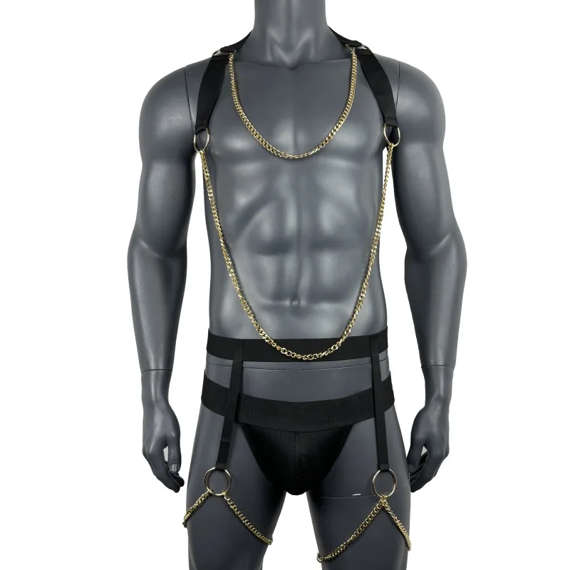 Gay Exotic Sets Sexy Chain Chest Harness Wetlook Open Butt Thong G-string String Homme Garter Gothic Men Punk Wetlook Costumes