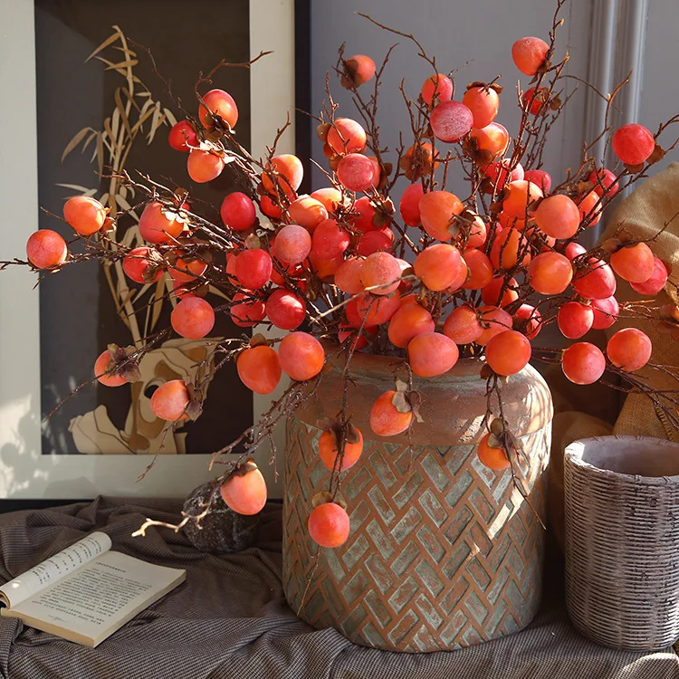 

Artificial Plants Flat Persimmon Natural Home Decoration Hotel Mall Soft Decoration Fake Persimmon Fruits Arrangement Decoration