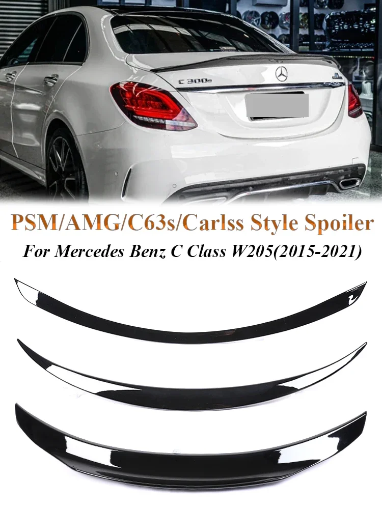 

For Mercedes Benz C Class Sedan W205 Boot Rear Trunk Spoiler Deflector C63s AMG PSM Style Carbon Fiber Gloss Black 2015-2021