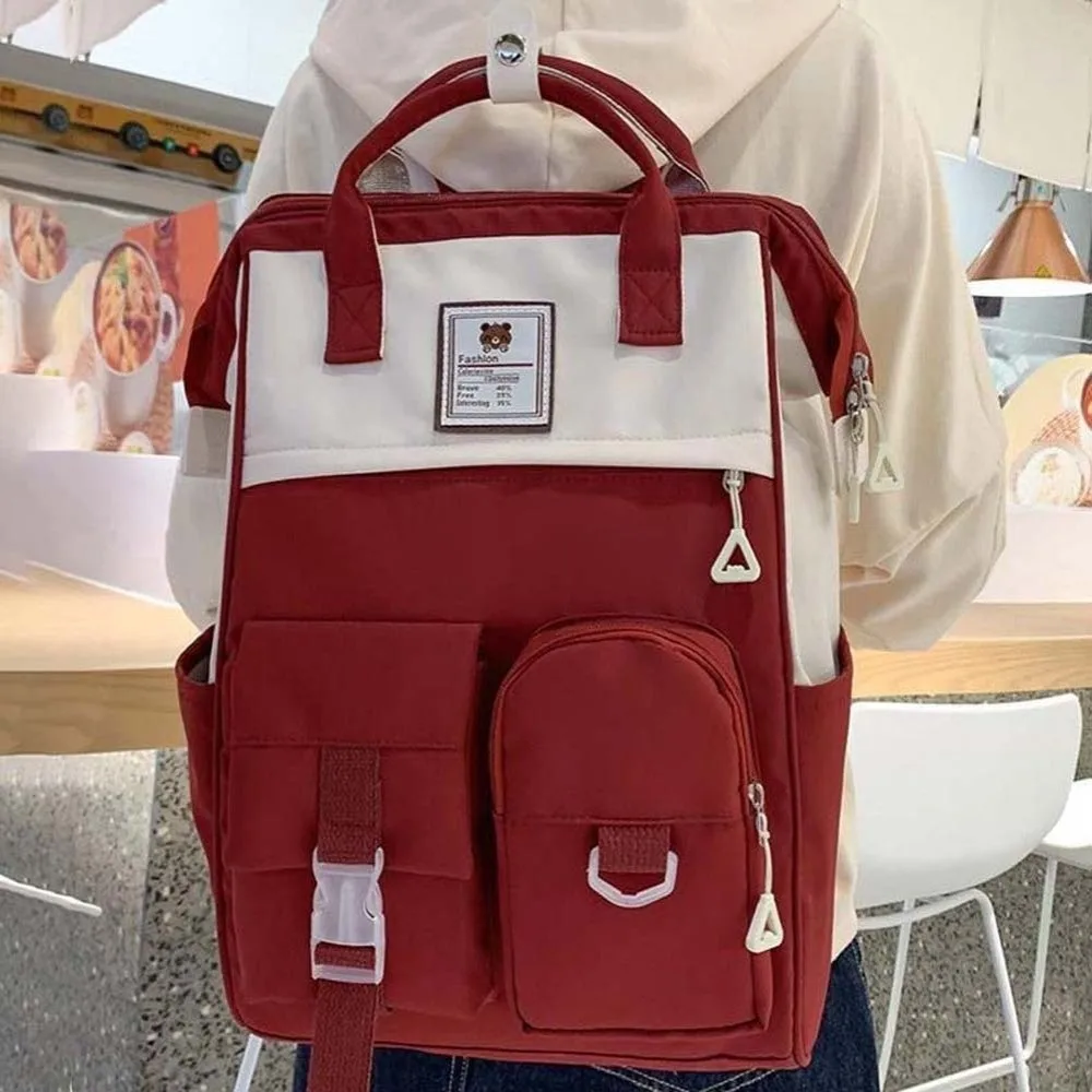حقيبة ظهر ذات سعة كبيرة قابلة للتعديل على الطراز الكوري مضادة للرذاذ المائية كاجوال من النايلون Daypack حقيبة مدرسية ناعمة بألوان متباينة للنساء