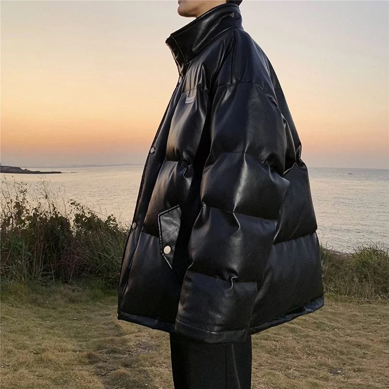 

Мужская зимняя теплая куртка из хлопка с наполнителем из ПУ кожи, водонепроницаемая, молодежная, повседневная, модная, утолщенная, верхняя одежда для зимы