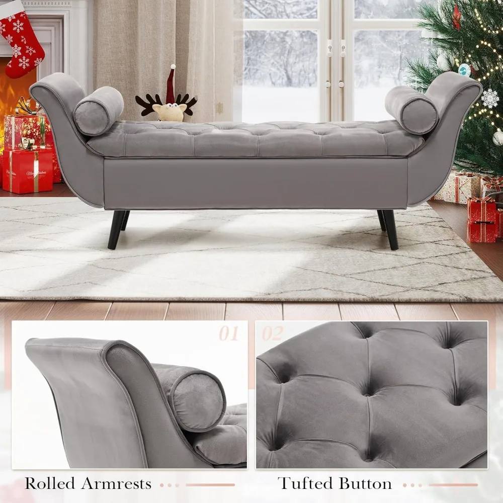 مقعد تخزين معنقدة مخملية فاخرة لسرير بحجم كينج، مقعد نافذة داخلي مريح مقاس 65 بوصة #6