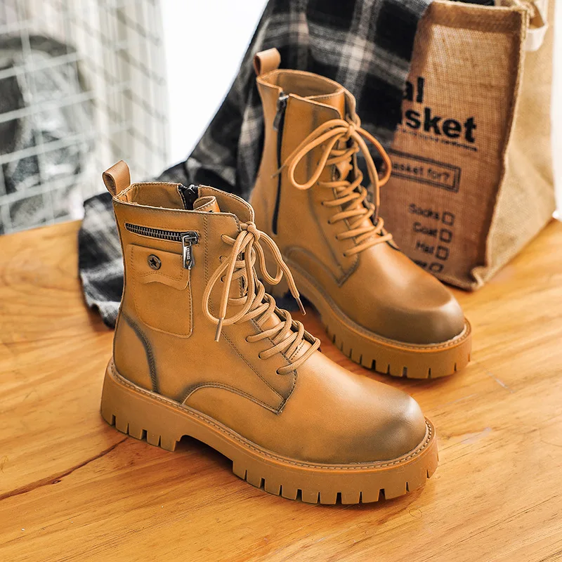 men's fashion stage nightclub high motorcycle boots black white platform shoes cowboy natural leather boot handsome long botas