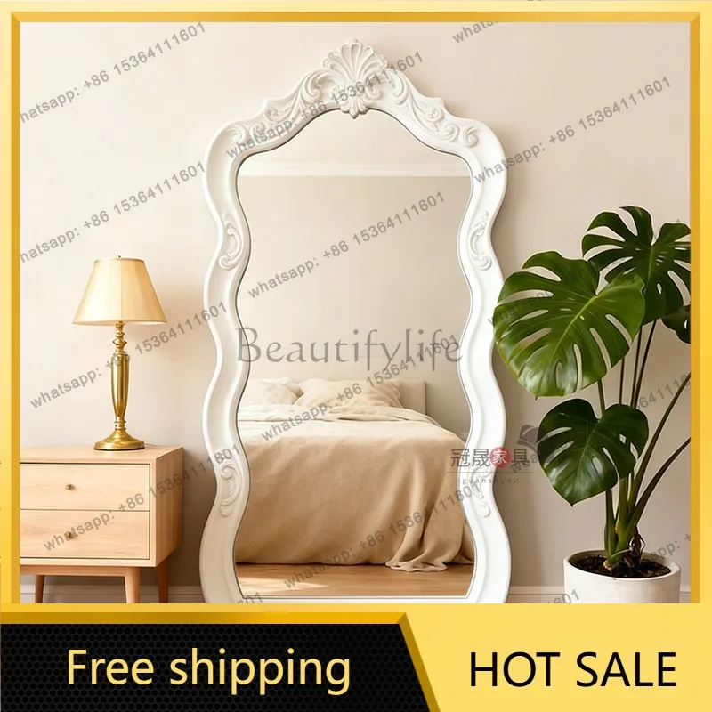 LS luxury dressing mirror American retro carved home porch cloakroom special-shaped fitting mirror