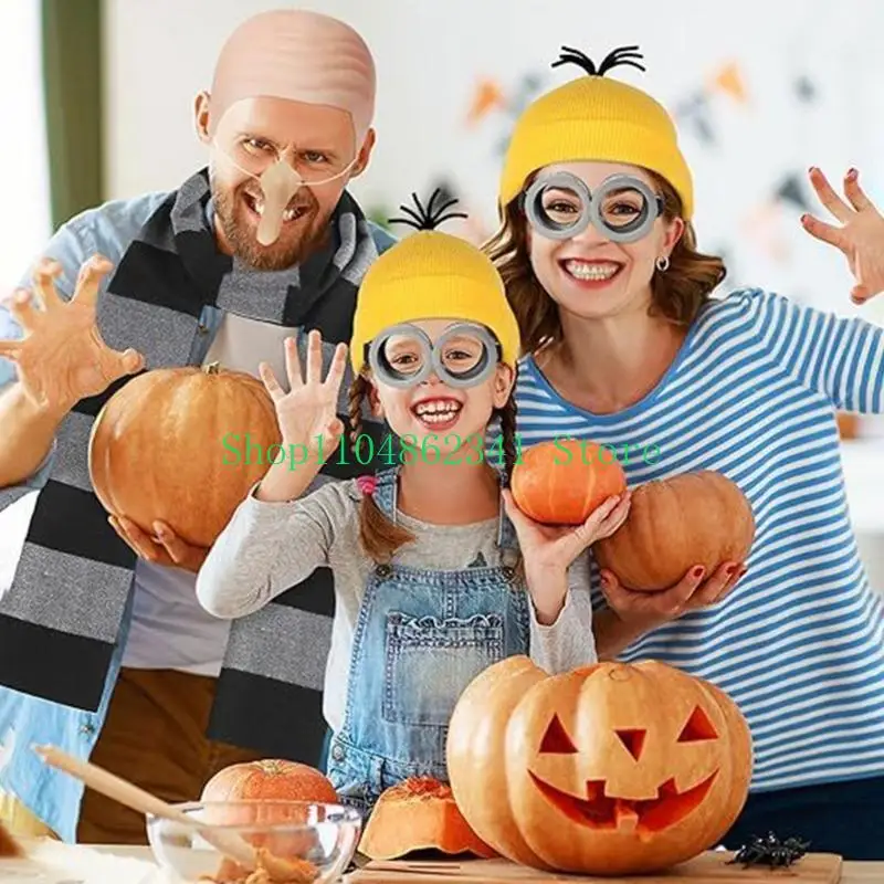 Gru Costume Accessories Bald Hat Set Black Gray Striped Scarf False Nose Bald Caps Halloween Costume Accessories for Man