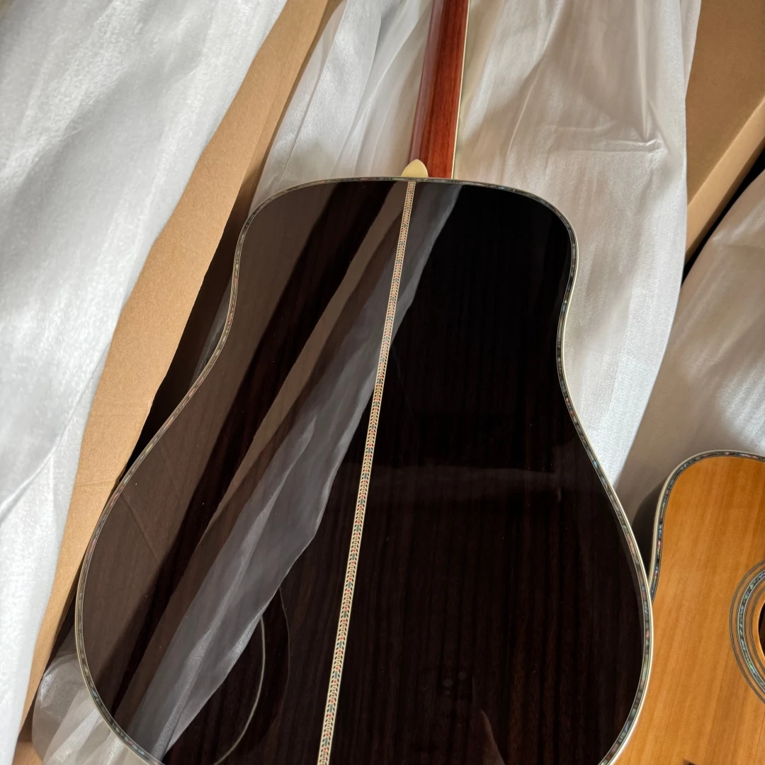 Professional Version D-45 Acoustic Guitar, Red Pine Top Folk Instrument Suitable for Beginners