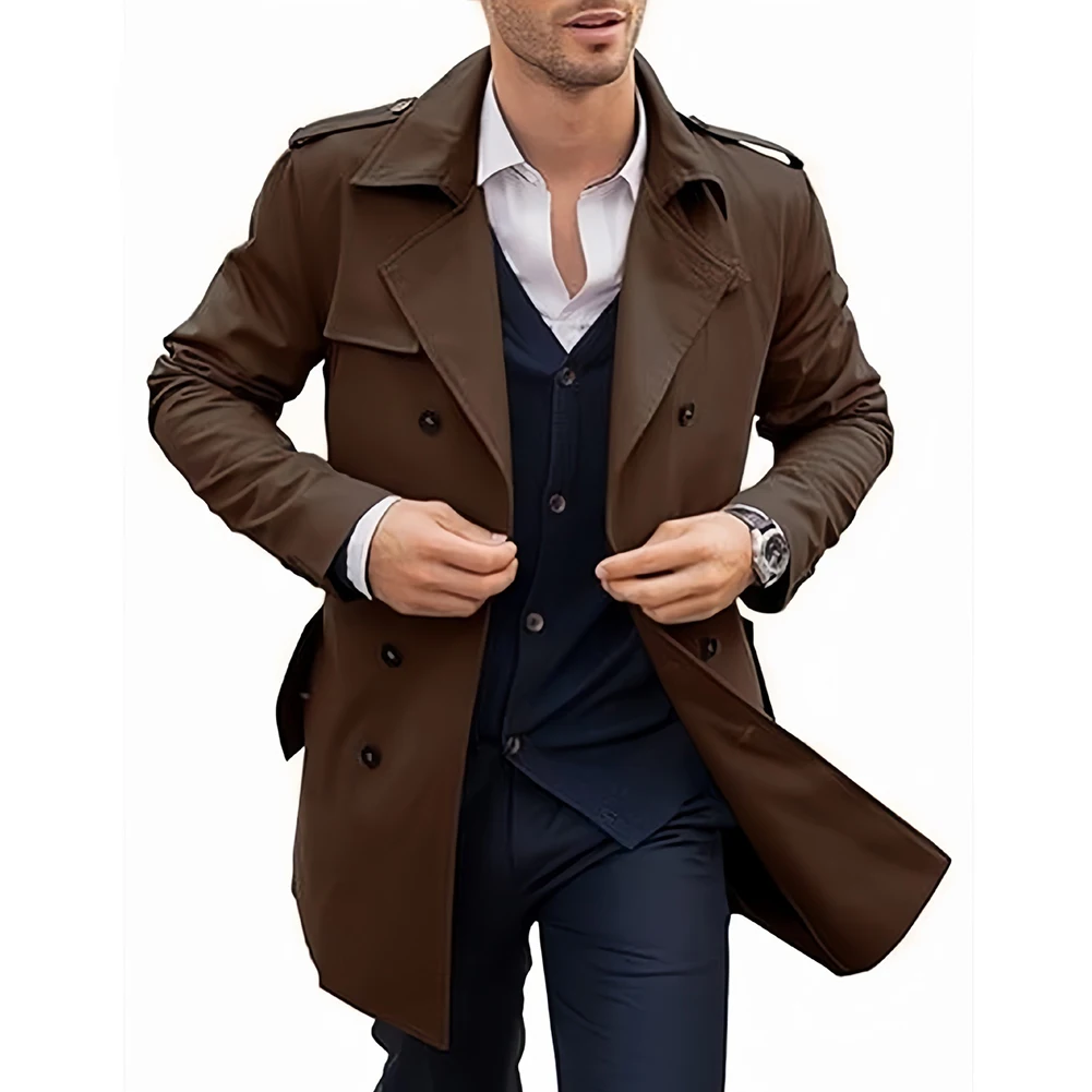 Autumn Winter Coat Double-Breasted Long Jacket For Outdoor Activities Lightweight Material Long Sleeve Polyester Fabric