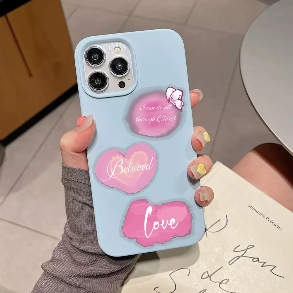 50PCS Creative Watercolor Dyeing English Stickers Decorative Water Cup Phone Case PET Transparent Material Personalized Stickers