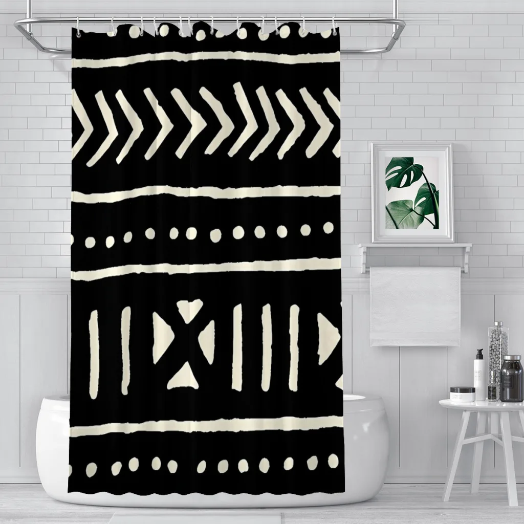 African Mud Cloth Black And White Bathroom Shower Curtains Waterproof Partition Curtain Designed Home Decor Accessories