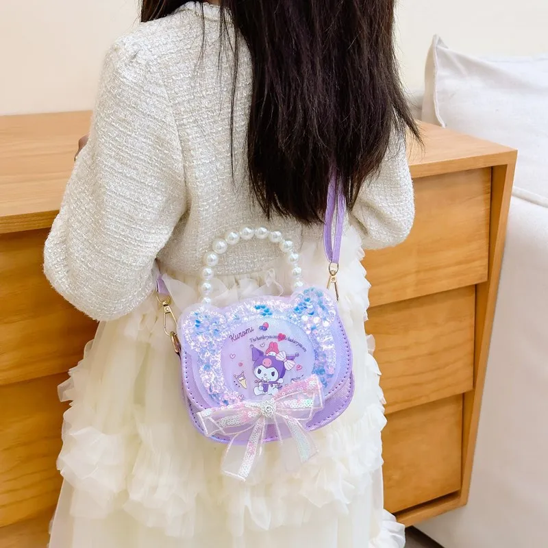Bolsa de Verão Sanrio com Laço de Borboleta, Estilo Princesa Brilhante, Bolsa Pequena Love Kuromi, Bolsa Transversal para Meninas, Bolsa de Mão Infantil