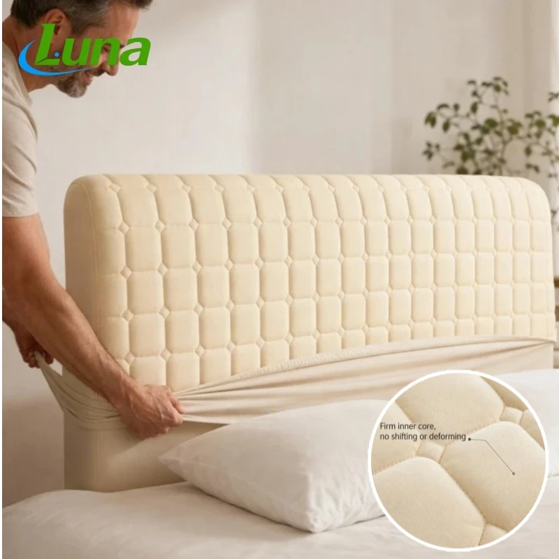 Elastic Velvet 3D Grid Bed Headboard Cover Removable Slipcover Anti-Collision Upholstered Protector Bedhead Cover Bedroom Decor