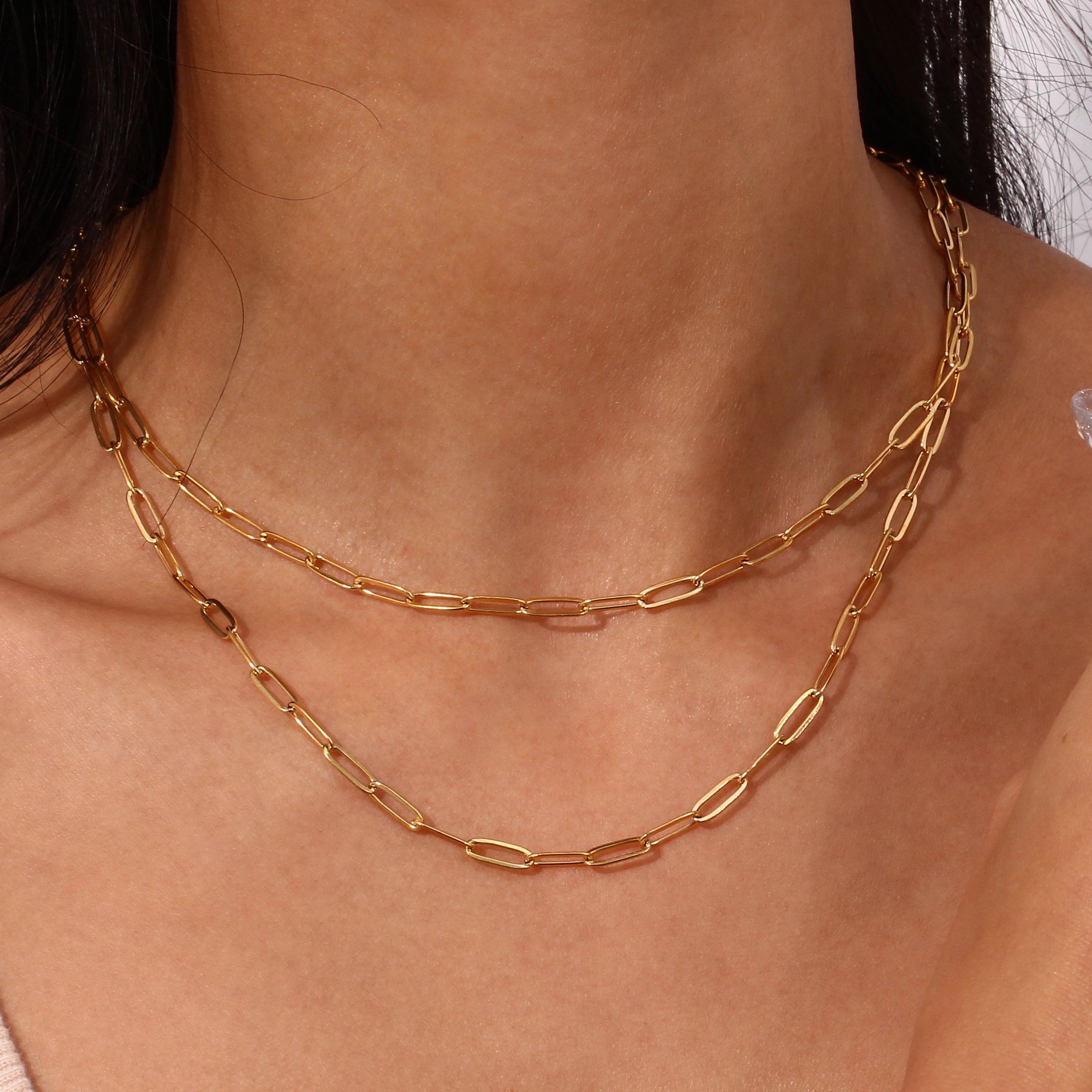 E.B.belle Classic paper clip chains different lengths Necklace gold plated Stainless steel jewelry woman Neck Decoration