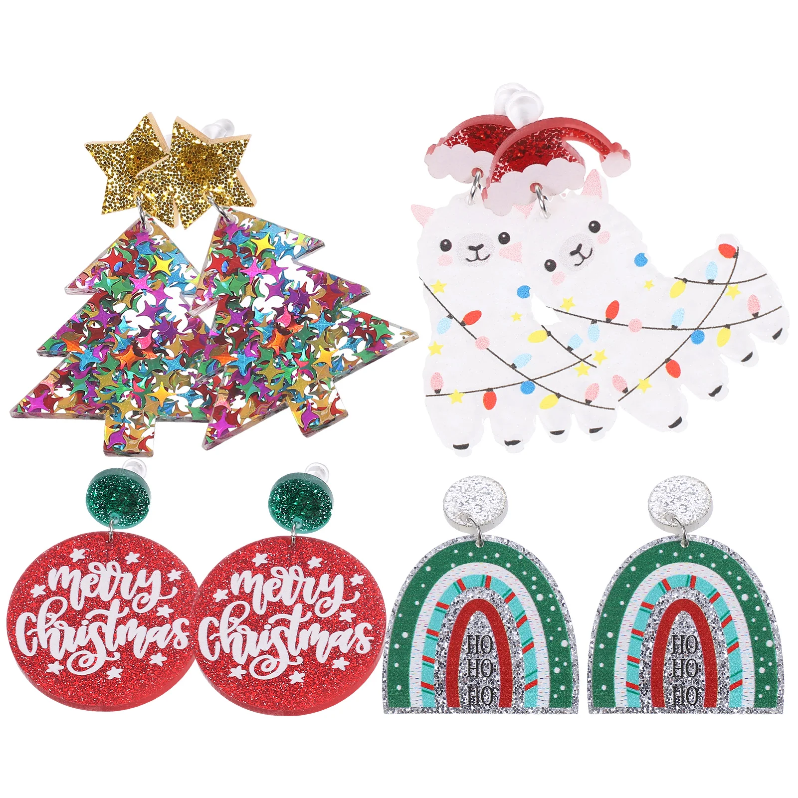

4 Pairs Christmas Tree Earrings for Women Every Holiday Cactus Festive Themed Acrylic Dangle