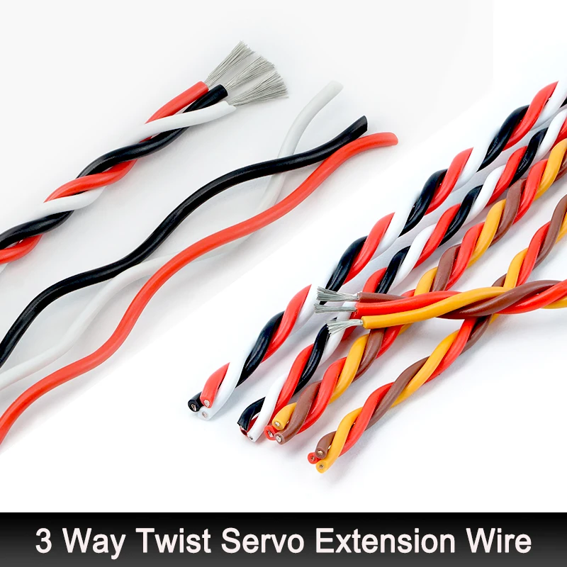1 - 100M 3 Way Twist Servo Extension Wire 26/22AWG 30/60 Core JR Futaba Twisted Cable for RC Model Airplane Accessories