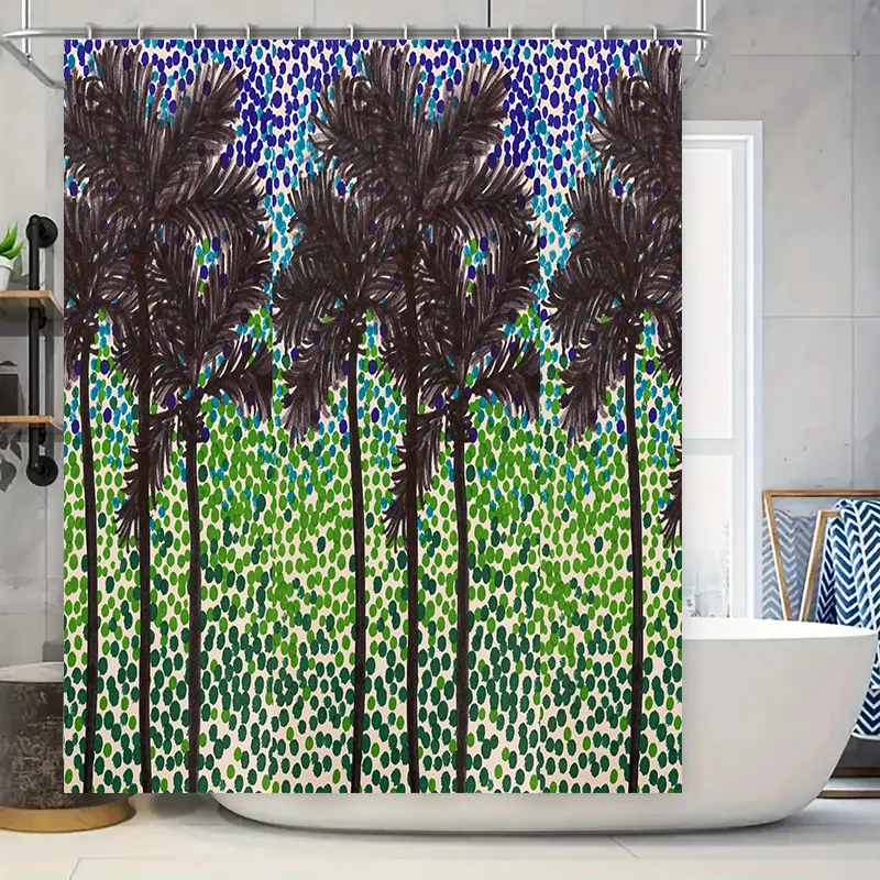 

Красочная занавеска для душа с пальмовым принтом и зеленью, современный декор для ванной комнаты для домашнего использования