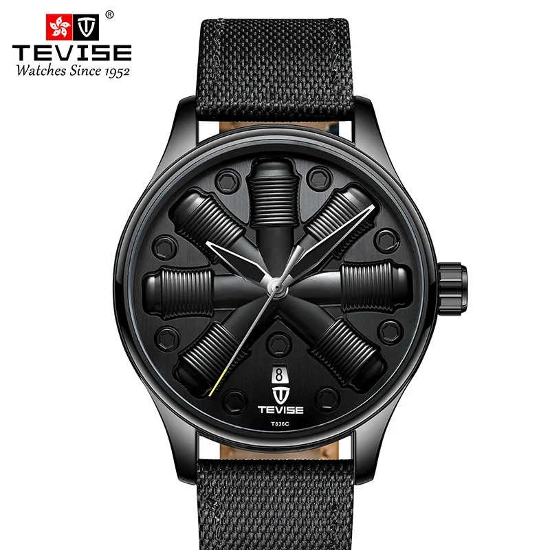 WebsiteSwitzerlandteviseTevise-reloj informal de moda para hombre, correa de cuero de lona vaquera, reloj mecánico impermeable